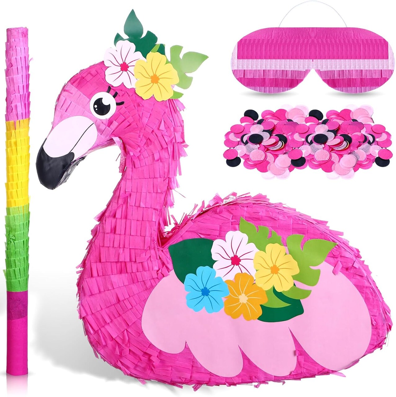 Pink Flamingo Piñatas Hawaiian Flamingo Piñatas with Stick, Blindfold and Confetti, Flamingo Piñatas for Kids Birthday Party Fiestas Decorations Hawaii Summer Theme Anniversary Celebration